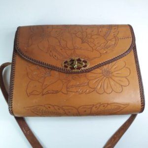 Vintage Leather Handmade Floral Purse